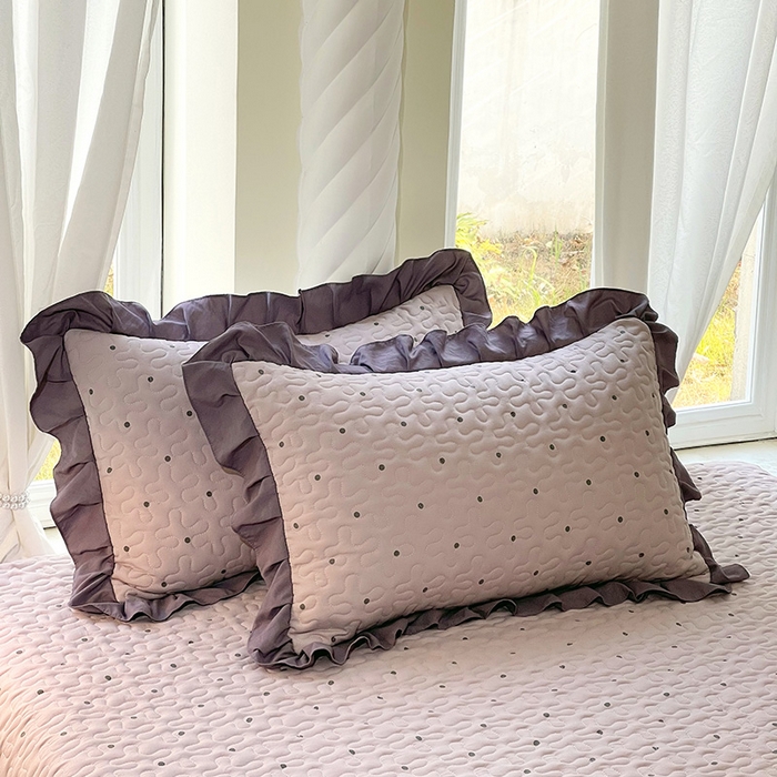 91家纺网 家纺一手货源 找家纺 雨彤家纺 2025年新款赫本风云朵水洗棉夹棉双层花边床盖 芋艿波波-紫-赫本风