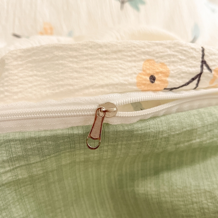 91家纺网 家纺一手货源 找家纺 海岛哥哥 2025新款高克重木棉提花双层纱四件套-风格二 恬趣-绿