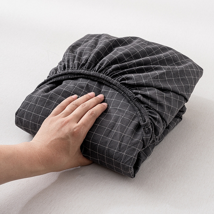 吉象家纺 2025新款全棉色织水洗棉床笠三件套 苏米深灰