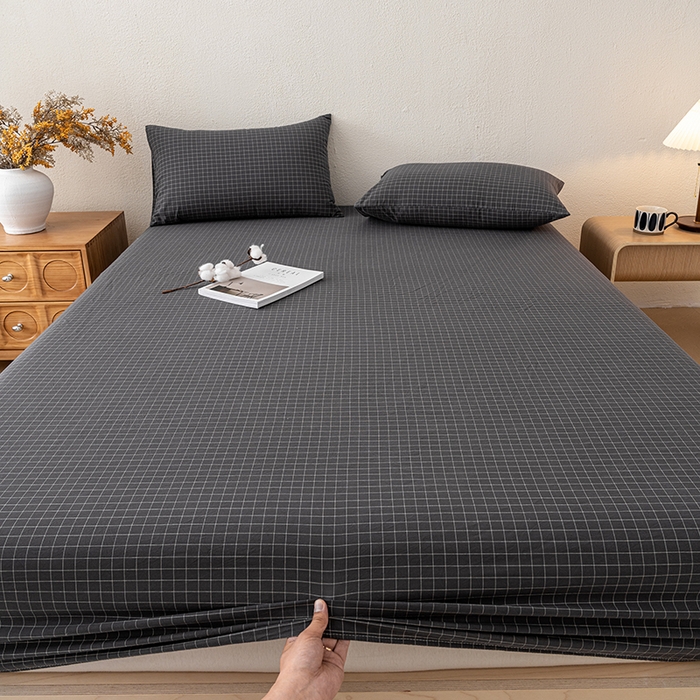 91家纺网 家纺一手货源 找家纺 吉象家纺 2025新款全棉色织水洗棉床笠三件套 苏米深灰