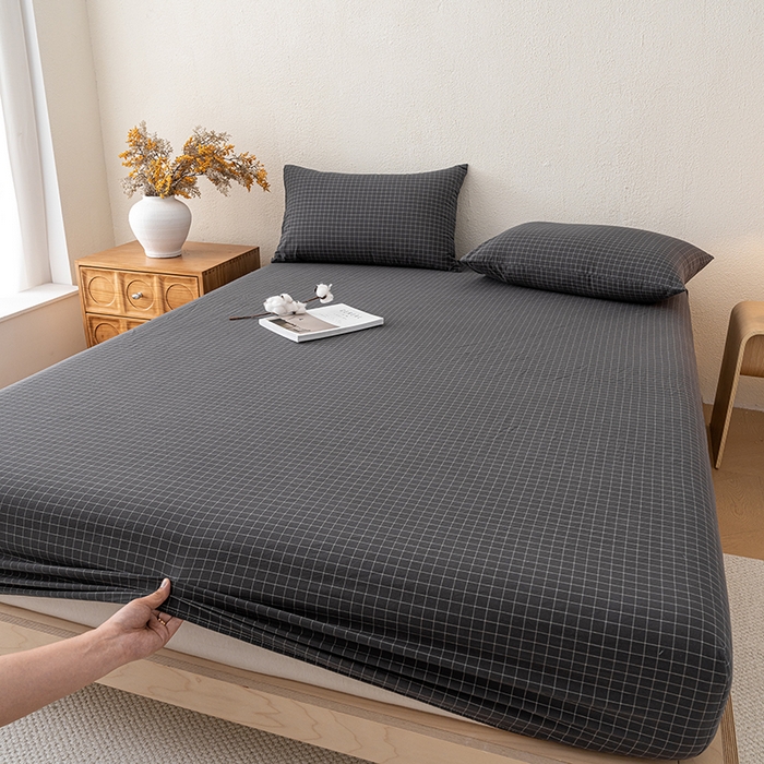 91家纺网 家纺一手货源 找家纺 吉象家纺 2025新款全棉色织水洗棉床笠三件套 苏米深灰