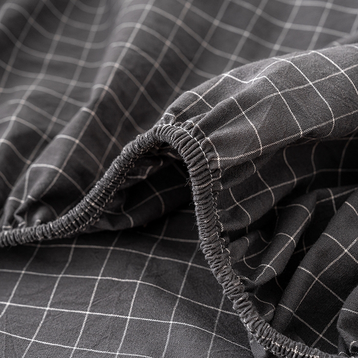 91家纺网 家纺一手货源 找家纺 吉象家纺 2025新款全棉色织水洗棉床笠三件套 苏米深灰