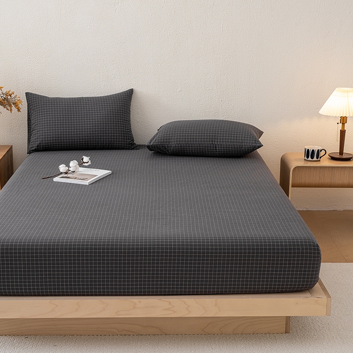 91家纺网 家纺一手货源 找家纺 吉象家纺 2025新款全棉色织水洗棉床笠三件套 苏米深灰