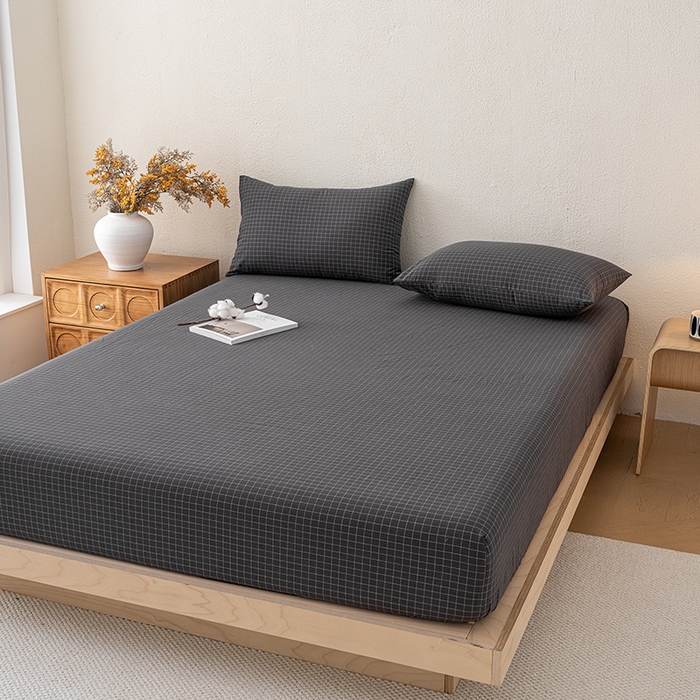 91家纺网 家纺一手货源 找家纺 吉象家纺 2025新款全棉色织水洗棉床笠三件套 苏米深灰