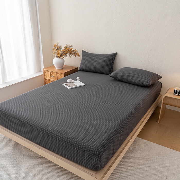 91家纺网 家纺一手货源 找家纺 吉象家纺 2025新款全棉色织水洗棉床笠三件套 苏米深灰