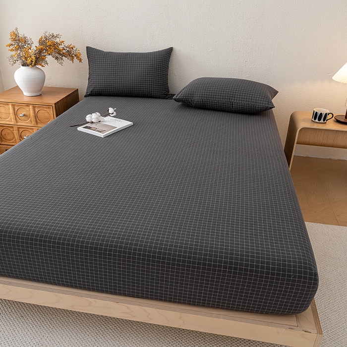 91家纺网 家纺一手货源 找家纺 吉象家纺 2025新款全棉色织水洗棉床笠三件套 苏米深灰