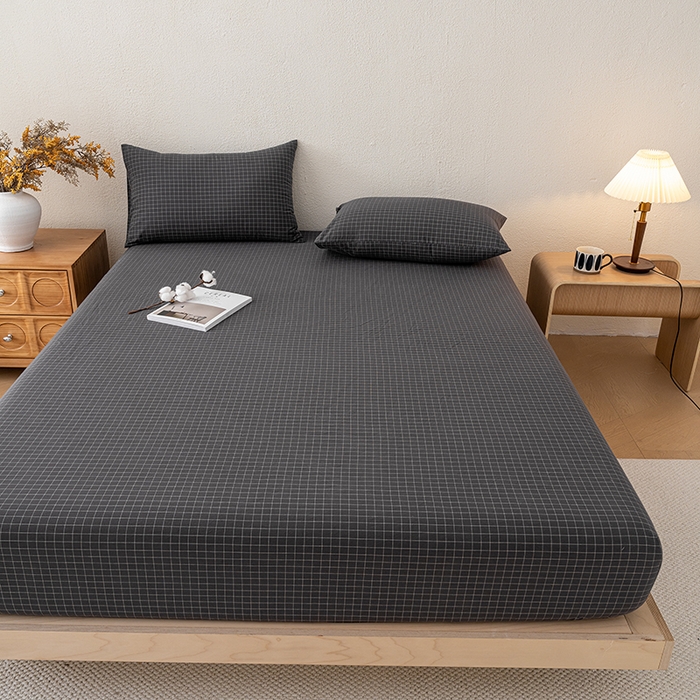 91家纺网 家纺一手货源 找家纺 吉象家纺 2025新款全棉色织水洗棉床笠三件套 苏米深灰