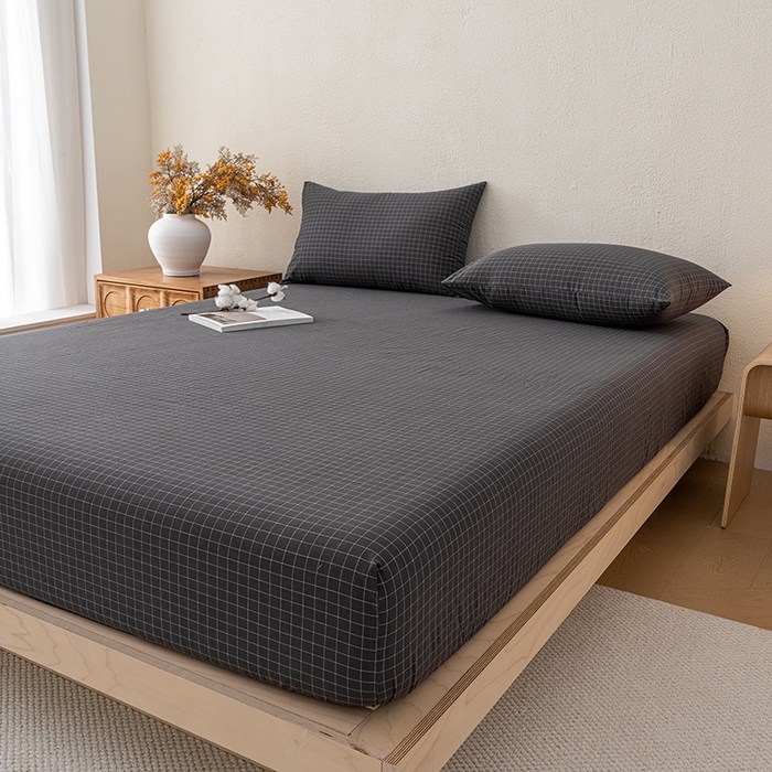 91家纺网 家纺一手货源 找家纺 吉象家纺 2025新款全棉色织水洗棉床笠三件套 苏米深灰