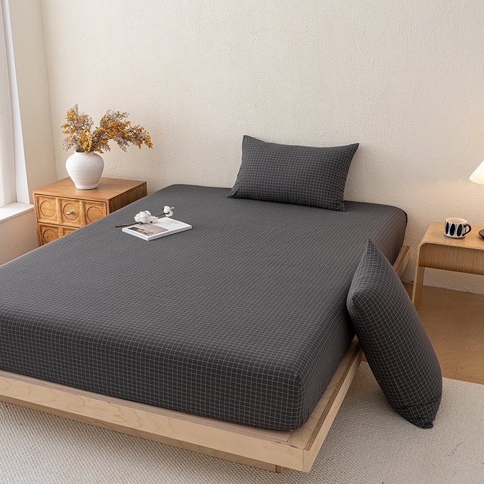 91家纺网 家纺一手货源 找家纺 吉象家纺 2025新款全棉色织水洗棉床笠三件套 苏米深灰