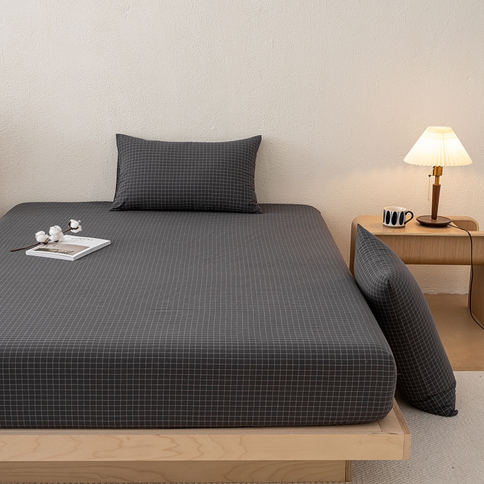 91家纺网 家纺一手货源 找家纺 吉象家纺 2025新款全棉色织水洗棉床笠三件套 苏米深灰