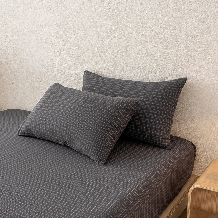 91家纺网 家纺一手货源 找家纺 吉象家纺 2025新款全棉色织水洗棉床笠三件套 苏米深灰