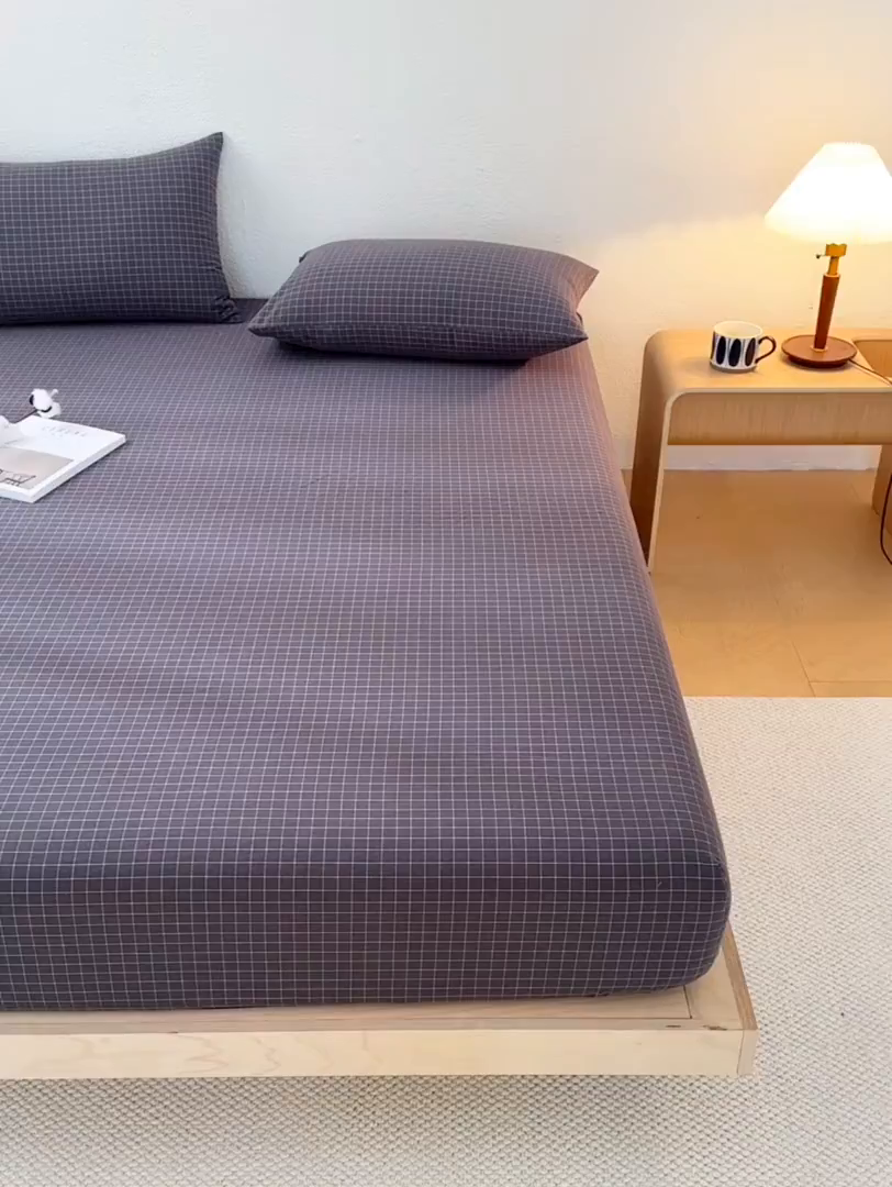 91家纺网 家纺一手货源 找家纺 吉象家纺 2025新款全棉色织水洗棉床笠三件套 苏米深灰