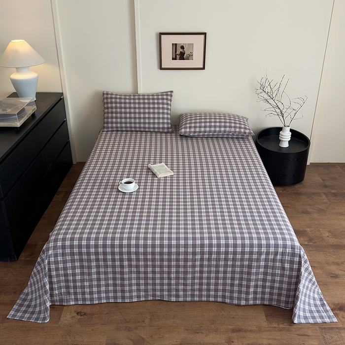 91家纺网 家纺一手货源 找家纺 吉象家纺 2025新款全棉色织水洗棉床单三件套 青春告白灰