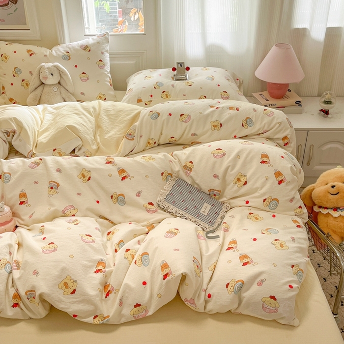 91家纺网 家纺一手货源 找家纺 海岛哥哥 2025新款高克重木棉提花双层纱四件套-风格二 甜甜布丁