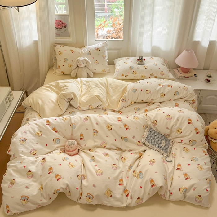 91家纺网 家纺一手货源 找家纺 海岛哥哥 2025新款高克重木棉提花双层纱四件套-风格二 甜甜布丁