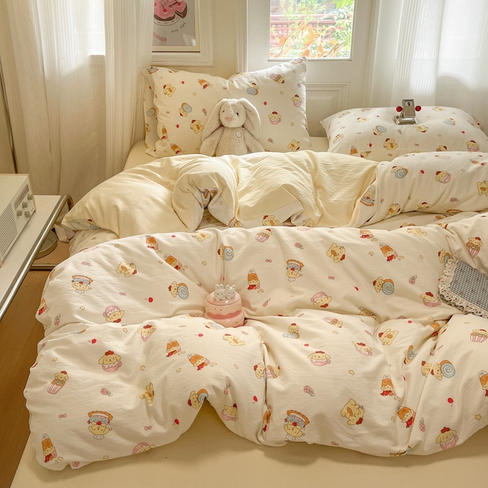 91家纺网 家纺一手货源 找家纺 海岛哥哥 2025新款高克重木棉提花双层纱四件套-风格二 甜甜布丁