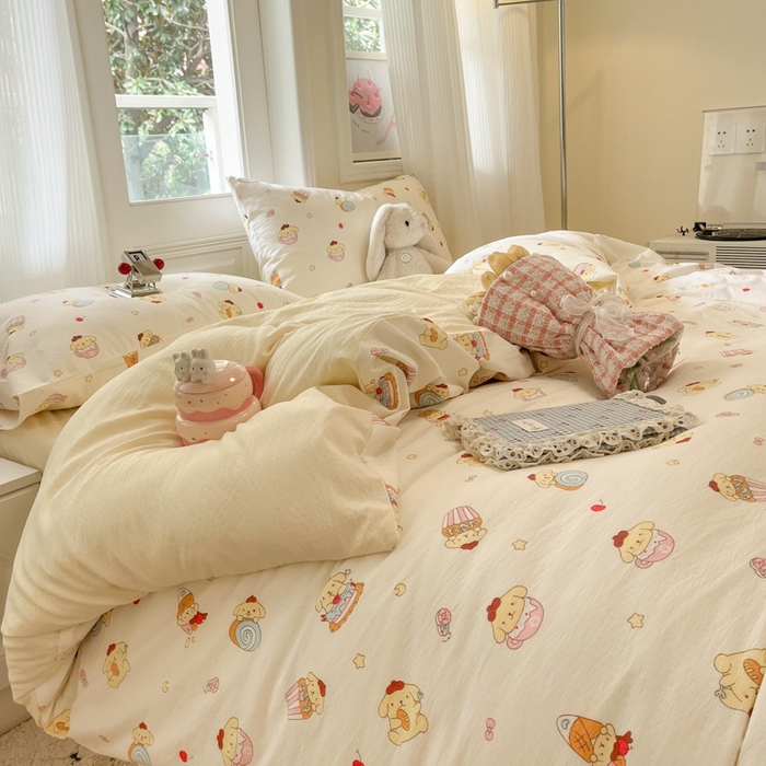 91家纺网 家纺一手货源 找家纺 海岛哥哥 2025新款高克重木棉提花双层纱四件套-风格二 甜甜布丁