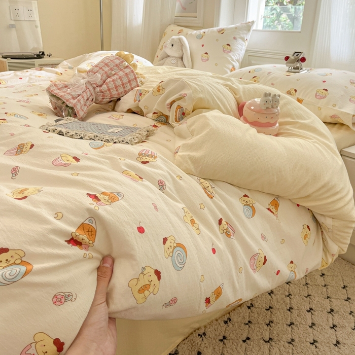 91家纺网 家纺一手货源 找家纺 海岛哥哥 2025新款高克重木棉提花双层纱四件套-风格二 甜甜布丁