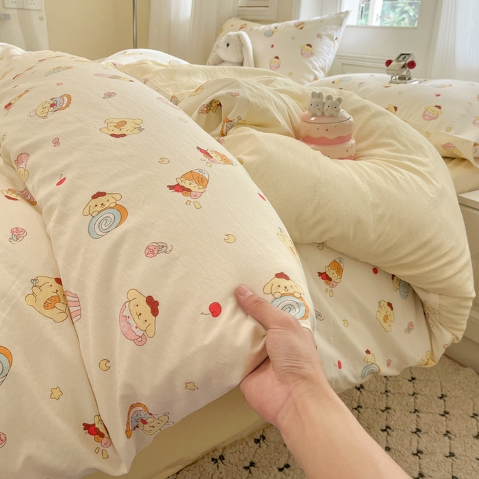 91家纺网 家纺一手货源 找家纺 海岛哥哥 2025新款高克重木棉提花双层纱四件套-风格二 甜甜布丁