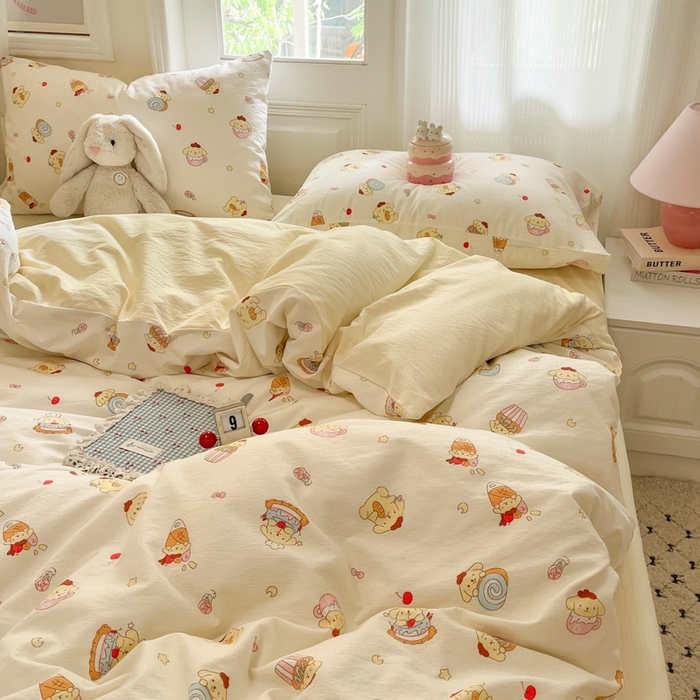 91家纺网 家纺一手货源 找家纺 海岛哥哥 2025新款高克重木棉提花双层纱四件套-风格二 甜甜布丁