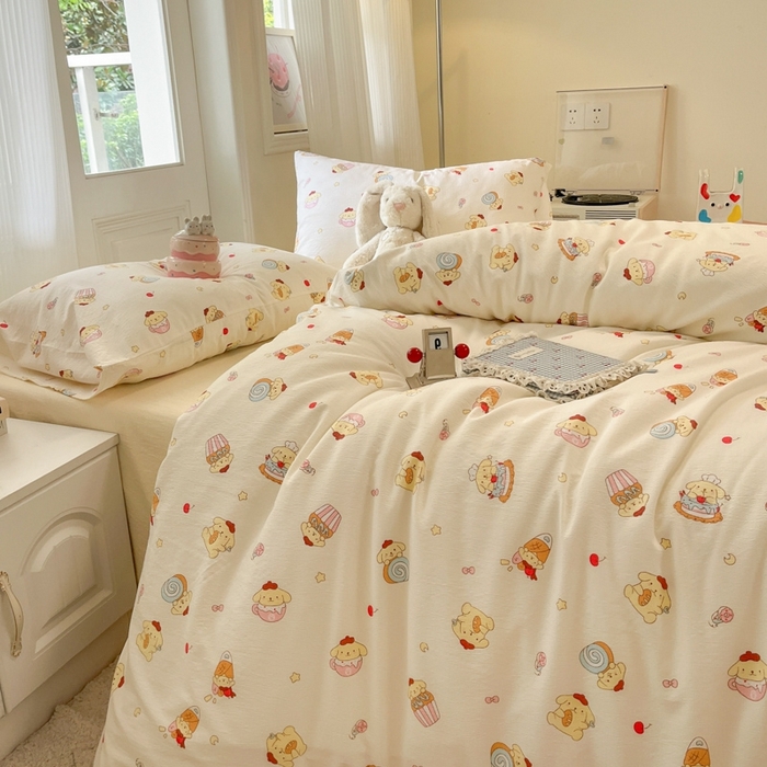 91家纺网 家纺一手货源 找家纺 海岛哥哥 2025新款高克重木棉提花双层纱四件套-风格二 甜甜布丁