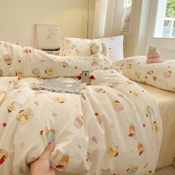 91家纺网 家纺一手货源 找家纺 海岛哥哥 2025新款高克重木棉提花双层纱四件套-风格二 甜甜布丁