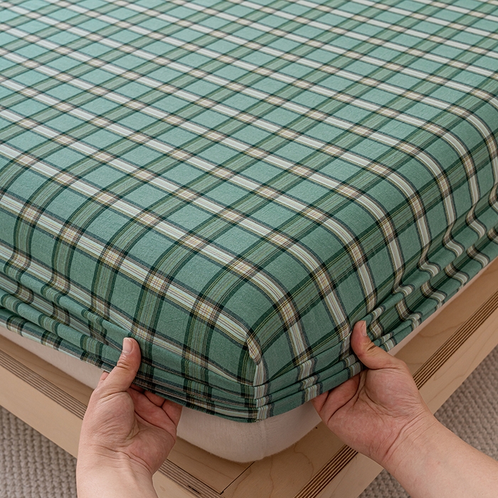 91家纺网 家纺一手货源 找家纺 吉象家纺 2025新款全棉色织水洗棉床笠三件套 新春绿