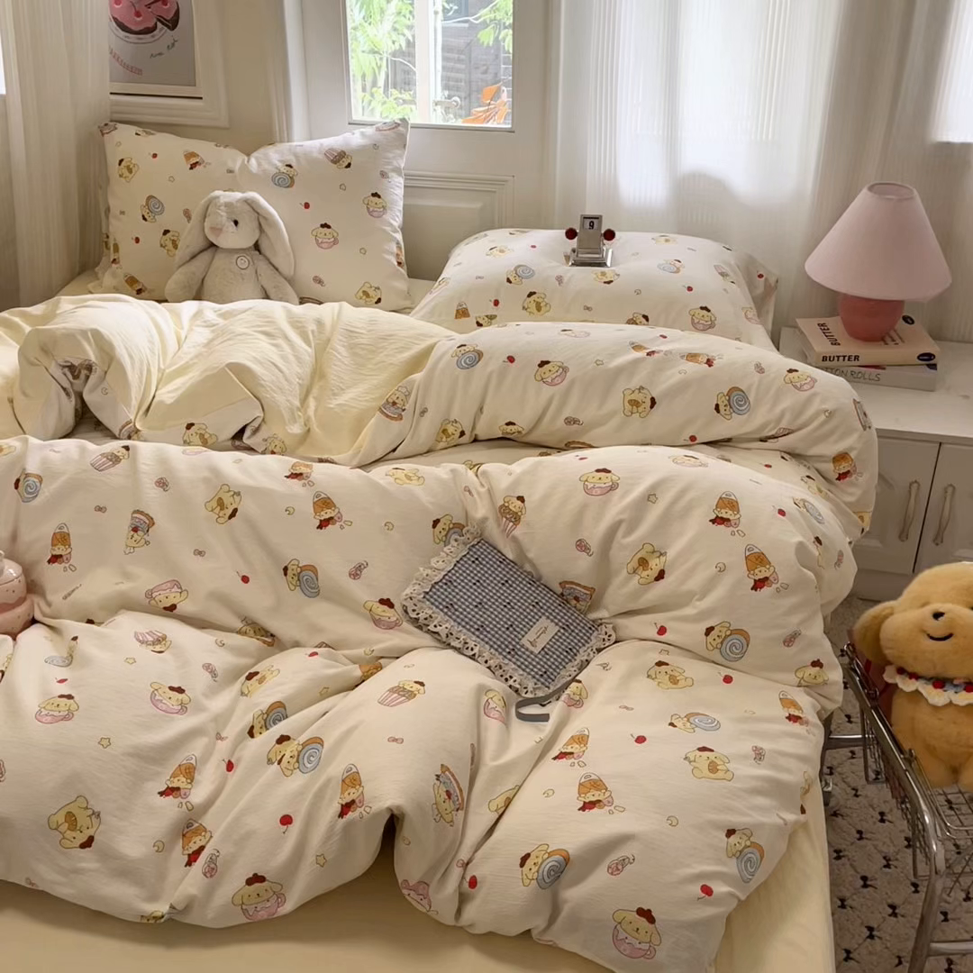 91家纺网 家纺一手货源 找家纺 海岛哥哥 2025新款高克重木棉提花双层纱四件套-风格二 甜甜布丁