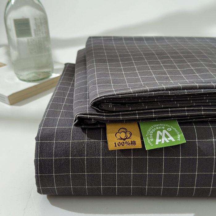 91家纺网 家纺一手货源 找家纺 吉象家纺 2025新款全棉色织水洗棉床单三件套 苏米深灰