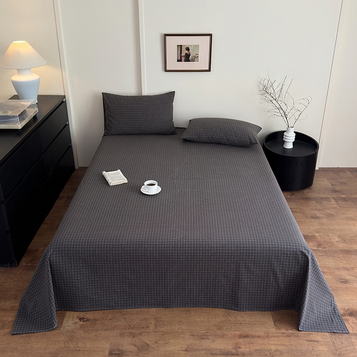 91家纺网 家纺一手货源 找家纺 吉象家纺 2025新款全棉色织水洗棉床单三件套 苏米深灰