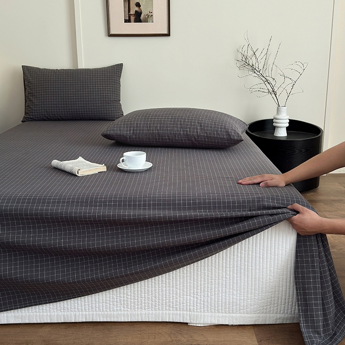 91家纺网 家纺一手货源 找家纺 吉象家纺 2025新款全棉色织水洗棉床单三件套 苏米深灰