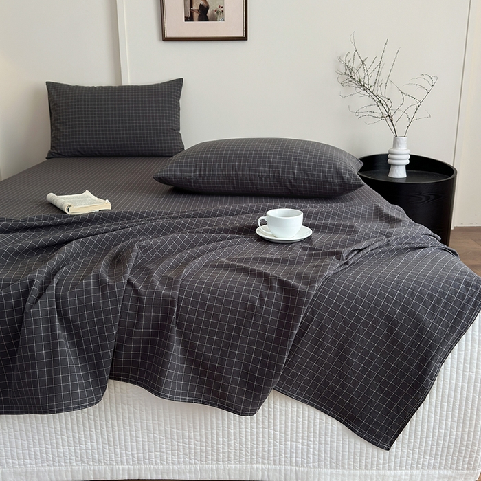 91家纺网 家纺一手货源 找家纺 吉象家纺 2025新款全棉色织水洗棉床单三件套 苏米深灰