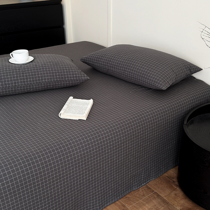 91家纺网 家纺一手货源 找家纺 吉象家纺 2025新款全棉色织水洗棉床单三件套 苏米深灰