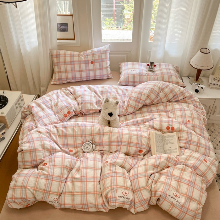 91家纺网 家纺一手货源 找家纺 海岛哥哥 2025新款高克重木棉提花双层纱四件套-风格二 甜甜樱桃