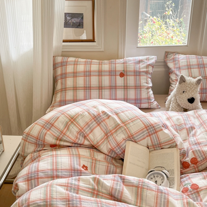 91家纺网 家纺一手货源 找家纺 海岛哥哥 2025新款高克重木棉提花双层纱四件套-风格二 甜甜樱桃