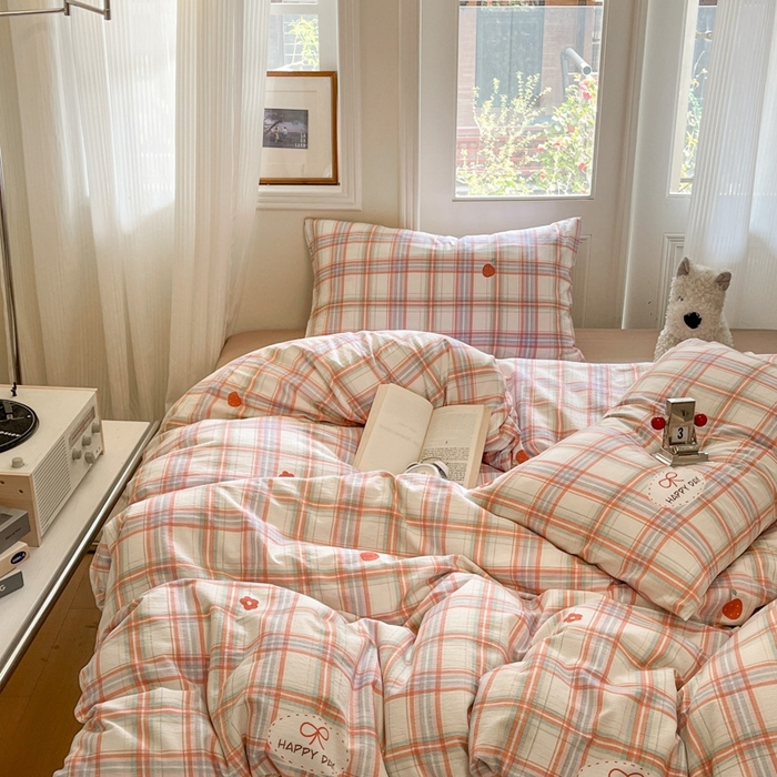 91家纺网 家纺一手货源 找家纺 海岛哥哥 2025新款高克重木棉提花双层纱四件套-风格二 甜甜樱桃