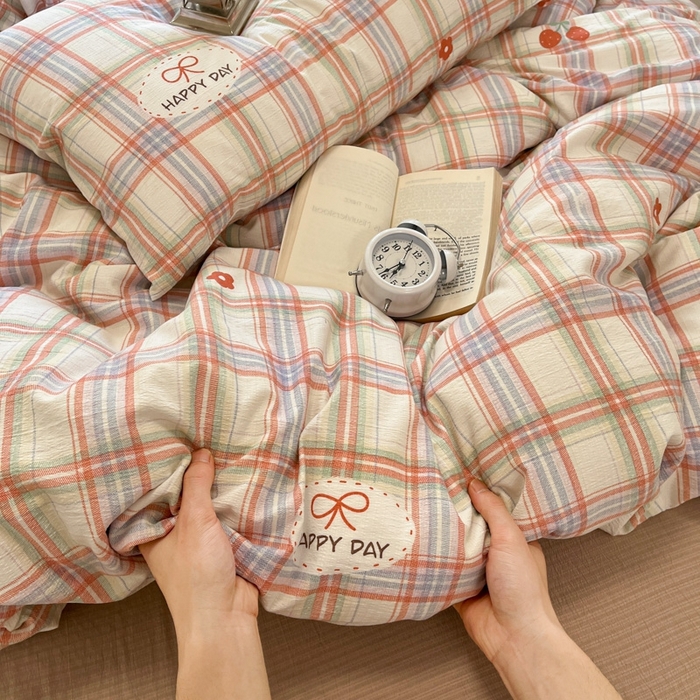 91家纺网 家纺一手货源 找家纺 海岛哥哥 2025新款高克重木棉提花双层纱四件套-风格二 甜甜樱桃