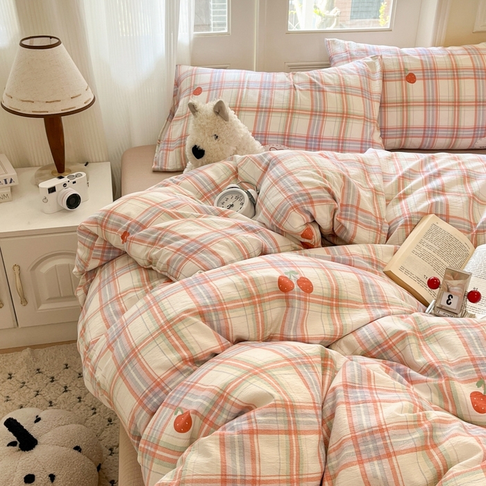 91家纺网 家纺一手货源 找家纺 海岛哥哥 2025新款高克重木棉提花双层纱四件套-风格二 甜甜樱桃