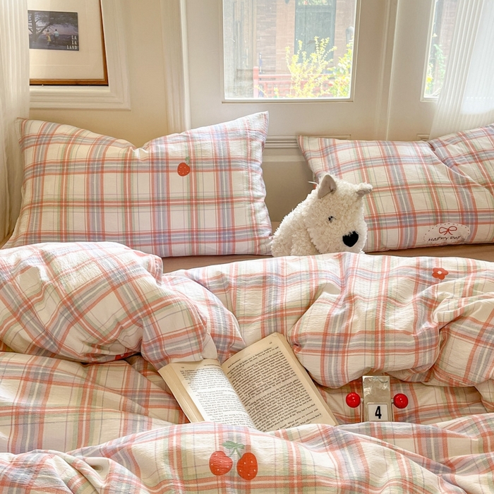 91家纺网 家纺一手货源 找家纺 海岛哥哥 2025新款高克重木棉提花双层纱四件套-风格二 甜甜樱桃