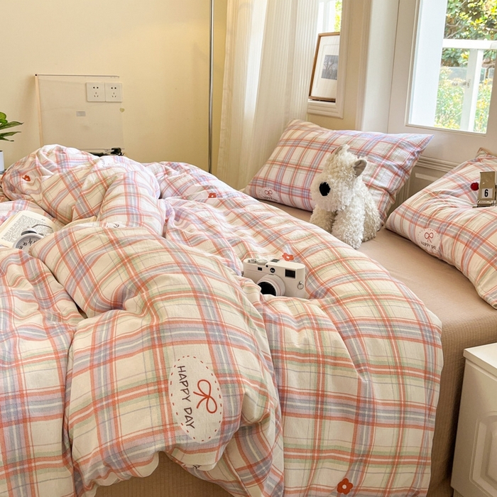 91家纺网 家纺一手货源 找家纺 海岛哥哥 2025新款高克重木棉提花双层纱四件套-风格二 甜甜樱桃