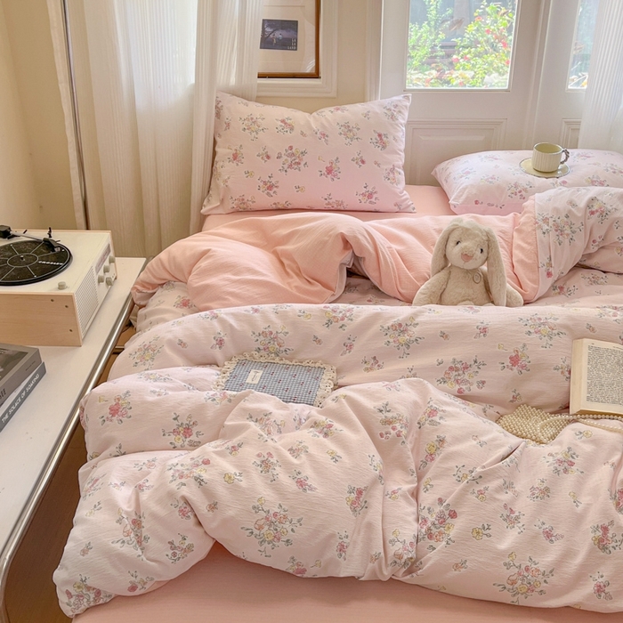 91家纺网 家纺一手货源 找家纺 海岛哥哥 2025新款高克重木棉提花双层纱四件套-风格二 甜心香草