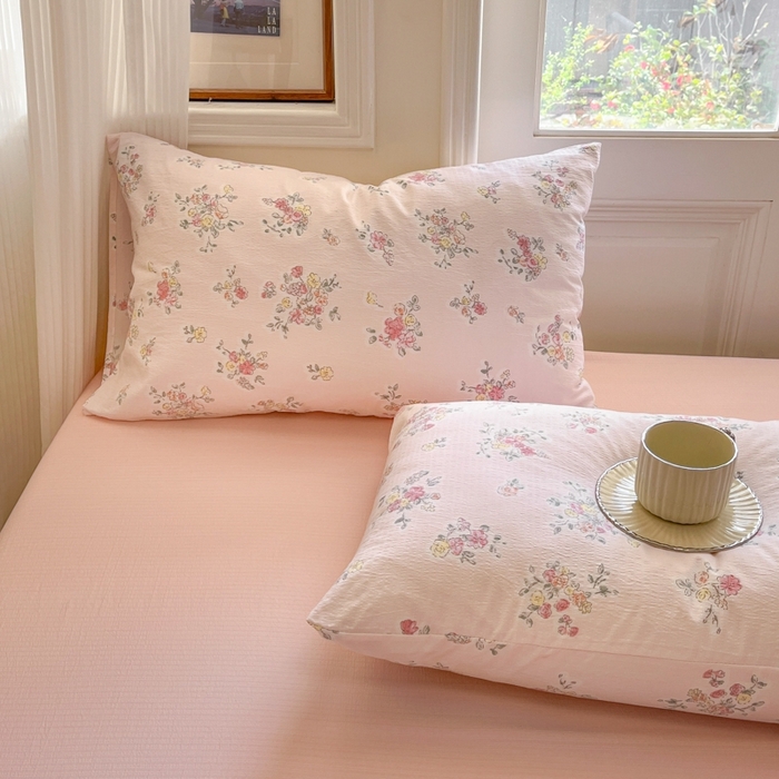 91家纺网 家纺一手货源 找家纺 海岛哥哥 2025新款高克重木棉提花双层纱四件套-风格二 甜心香草