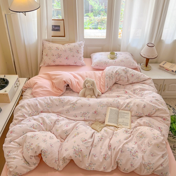 91家纺网 家纺一手货源 找家纺 海岛哥哥 2025新款高克重木棉提花双层纱四件套-风格二 甜心香草