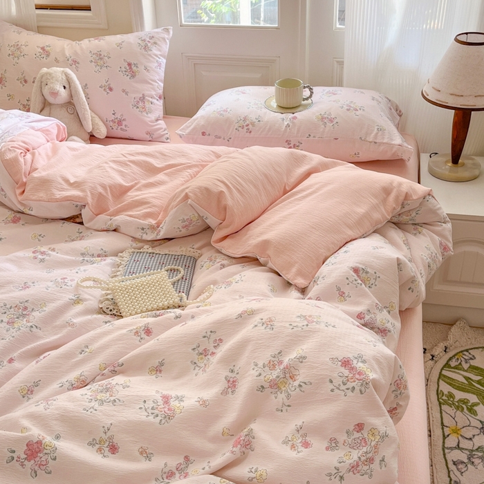 91家纺网 家纺一手货源 找家纺 海岛哥哥 2025新款高克重木棉提花双层纱四件套-风格二 甜心香草