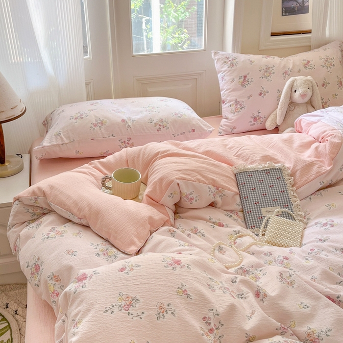 91家纺网 家纺一手货源 找家纺 海岛哥哥 2025新款高克重木棉提花双层纱四件套-风格二 甜心香草