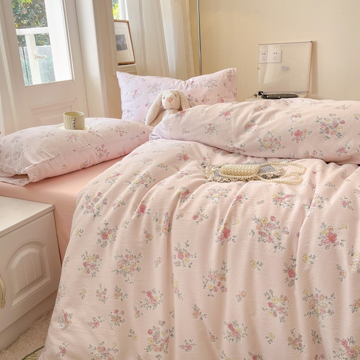 91家纺网 家纺一手货源 找家纺 海岛哥哥 2025新款高克重木棉提花双层纱四件套-风格二 甜心香草