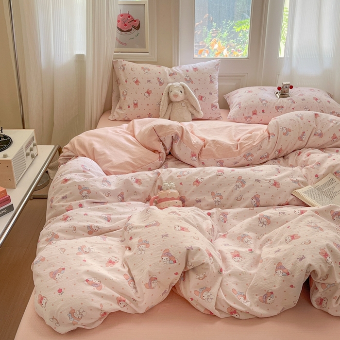 91家纺网 家纺一手货源 找家纺 海岛哥哥 2025新款高克重木棉提花双层纱四件套-风格二 顽皮乐乐