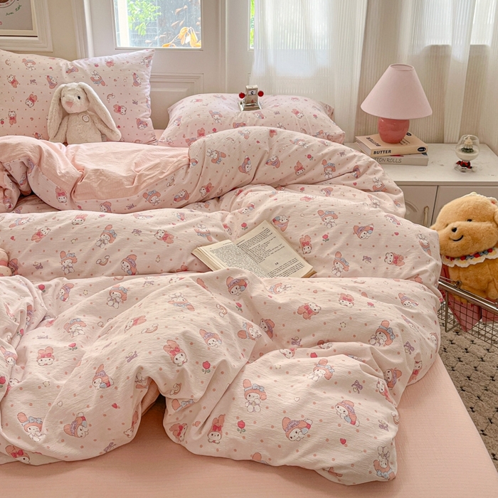 91家纺网 家纺一手货源 找家纺 海岛哥哥 2025新款高克重木棉提花双层纱四件套-风格二 顽皮乐乐