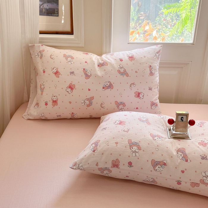 91家纺网 家纺一手货源 找家纺 海岛哥哥 2025新款高克重木棉提花双层纱四件套-风格二 顽皮乐乐