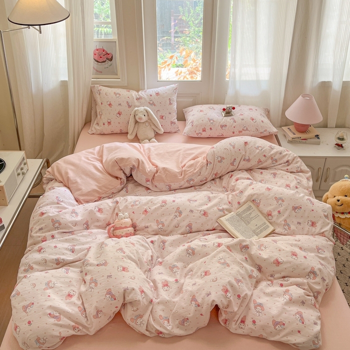 91家纺网 家纺一手货源 找家纺 海岛哥哥 2025新款高克重木棉提花双层纱四件套-风格二 顽皮乐乐